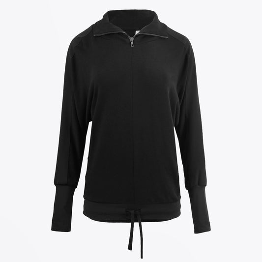 - Cotton Zip Knitted Sweater - Black