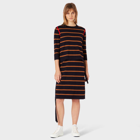 - Stripe Double-Layer Knitted Dress - Navy