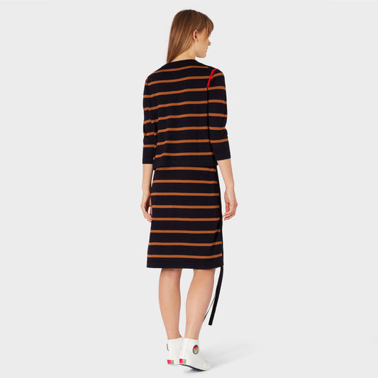 - Stripe Double-Layer Knitted Dress - Navy