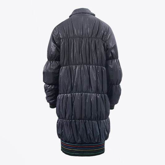 - Quilted Coat With Stripe Waistband And Cuffs - Black