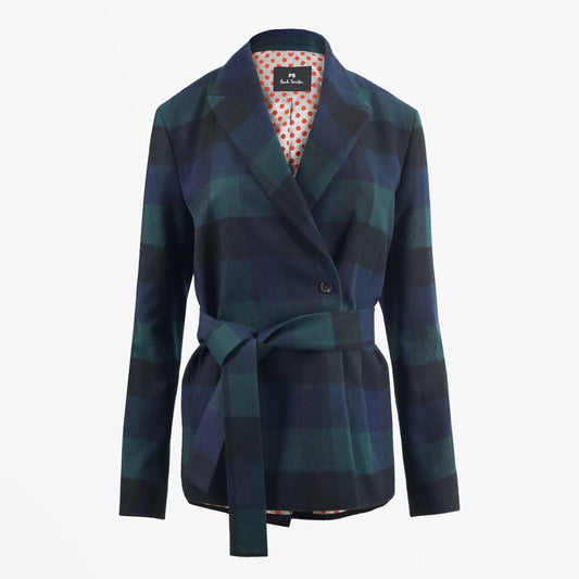 - Side-Tie Checked Jacket - Green