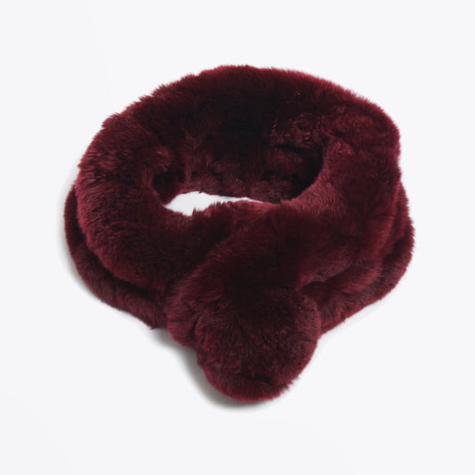 - Rabbit Fur Pom Pom Scarf - Wine