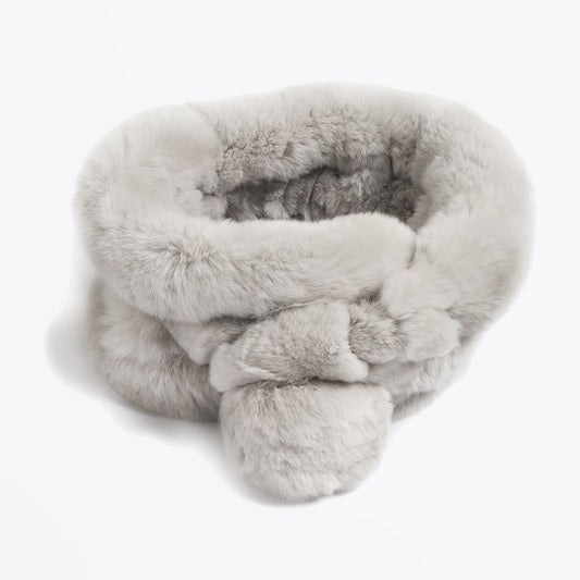 - Rabbit Fur Pom Pom Scarf - Grey