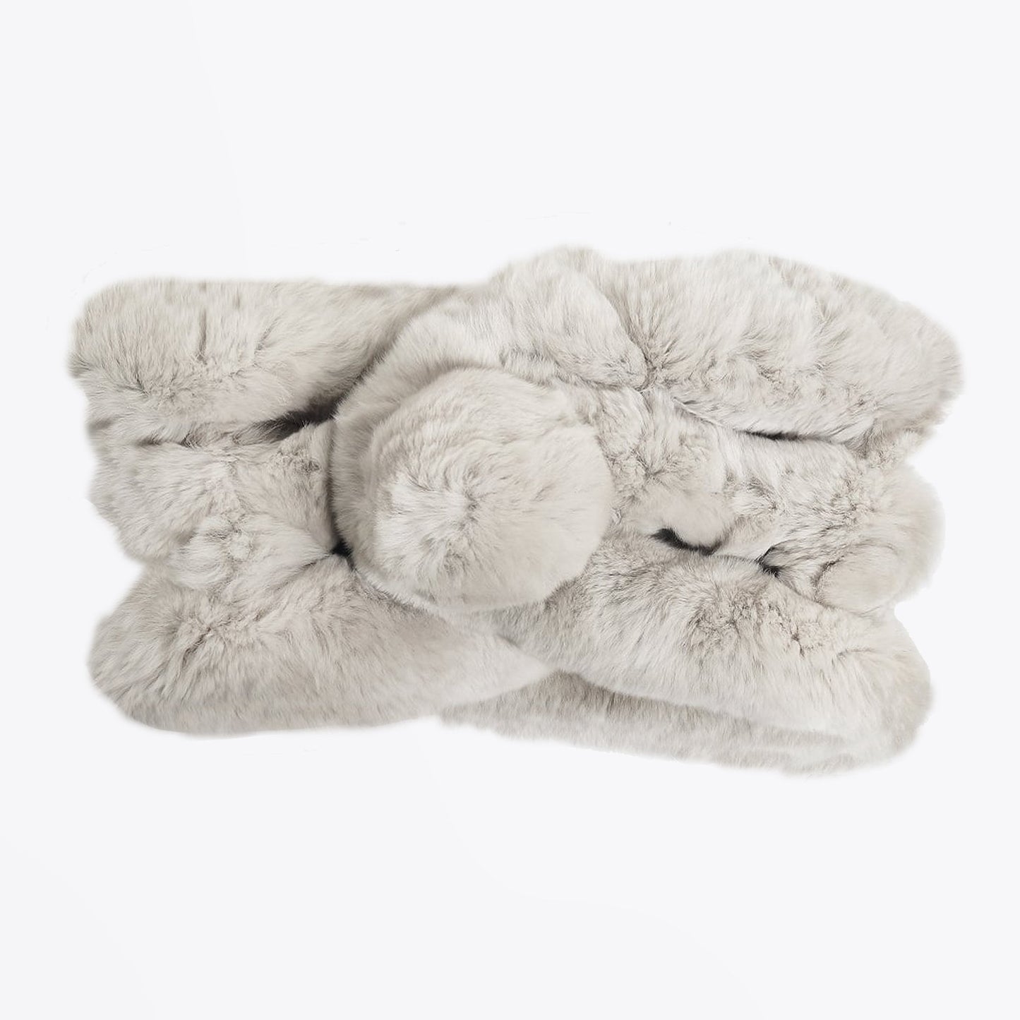 - Rabbit Fur Pom Pom Scarf - Grey