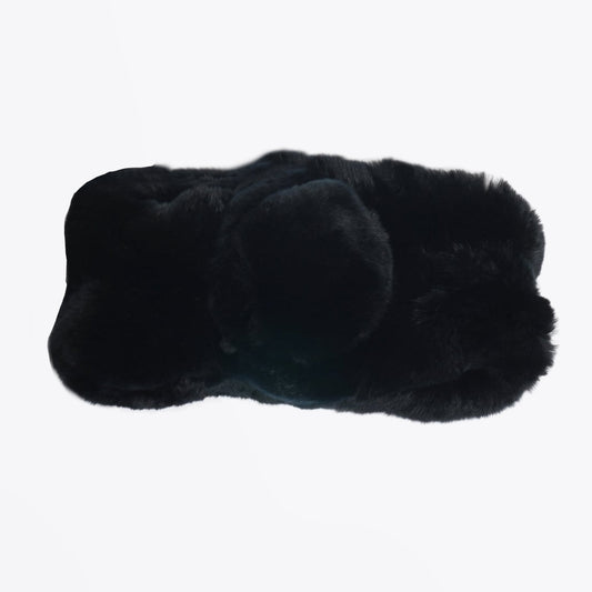 - Rabbit Fur Pom Pom Scarf - Black
