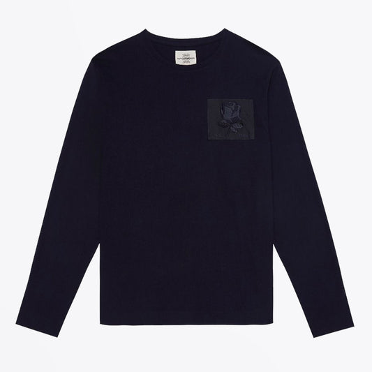 - Rose Embroidered Long Sleeve T-shirt - Navy