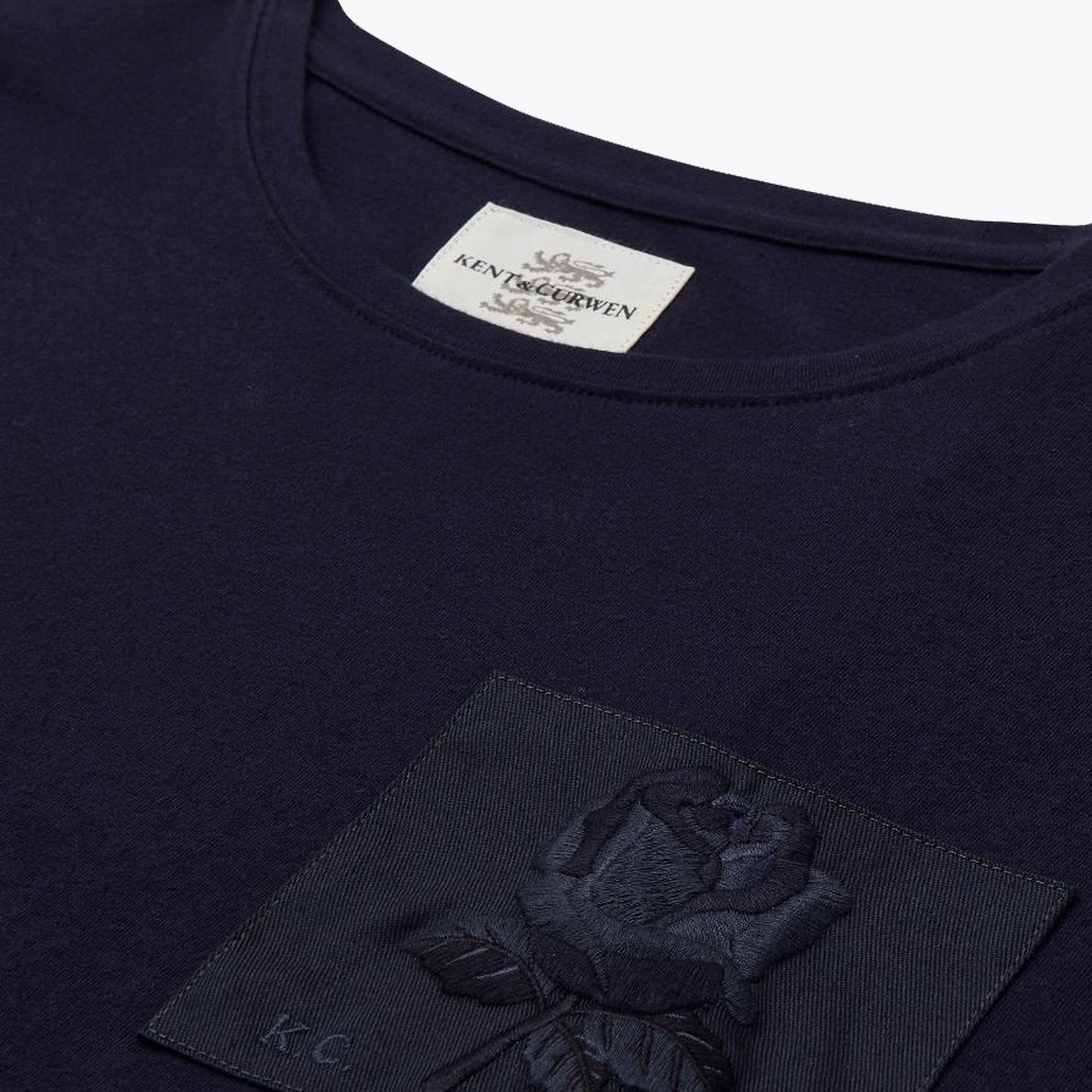 - Rose Embroidered Long Sleeve T-shirt - Navy