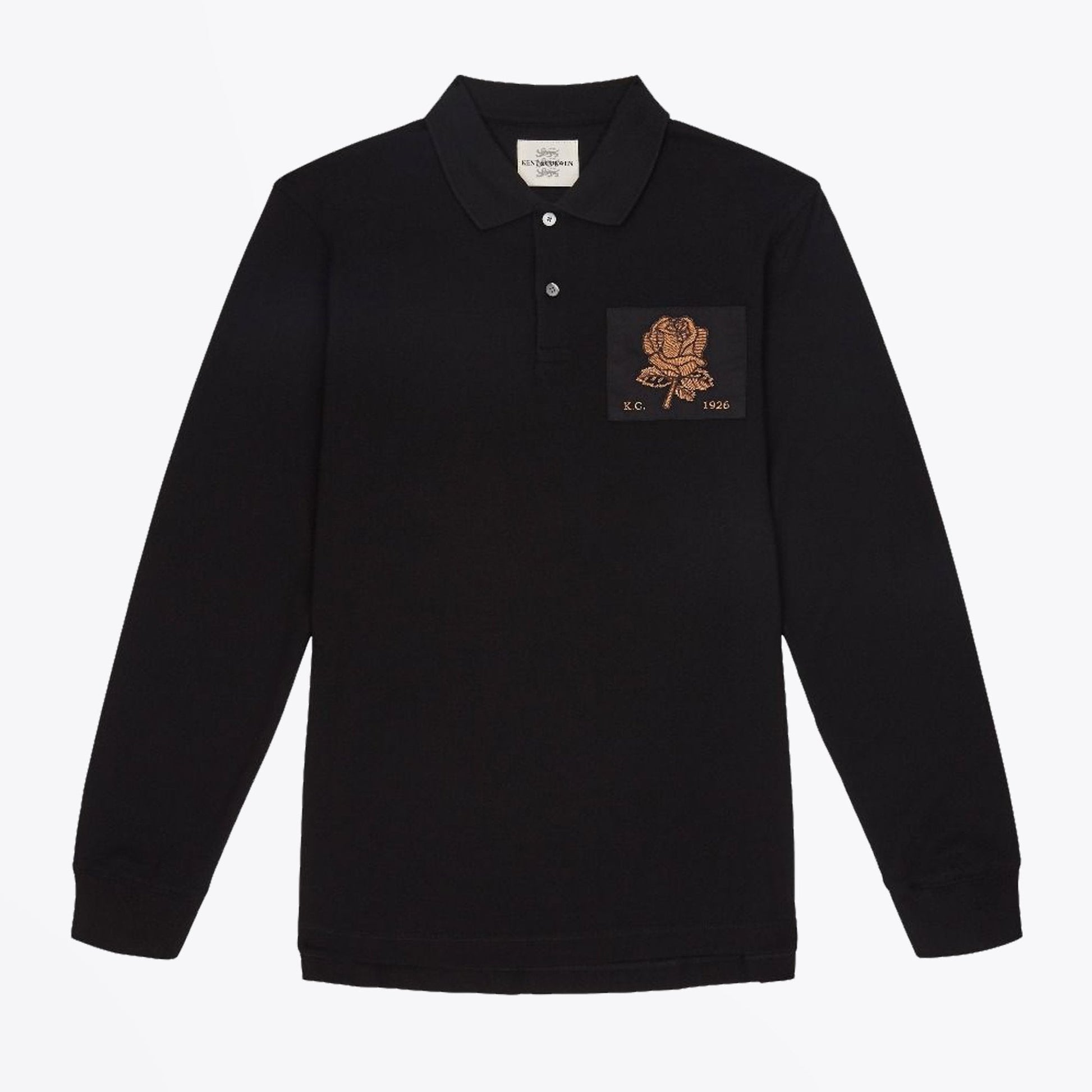 Kent Gold Rose Embroidered Polo - Black