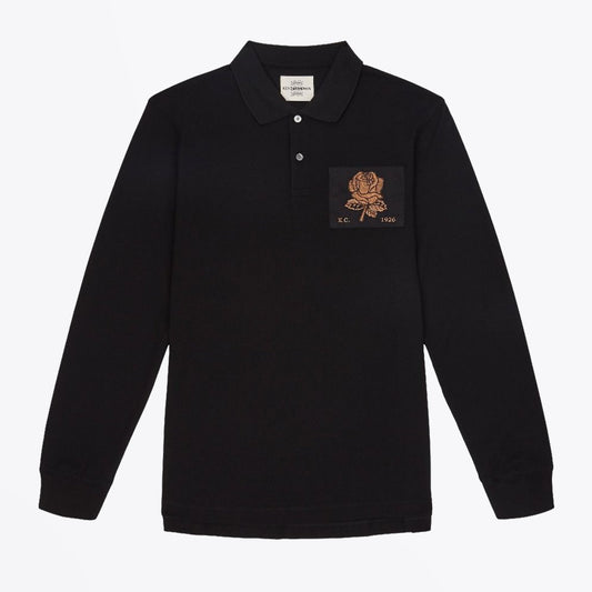 Gold Rose Embroidered Polo - Black
