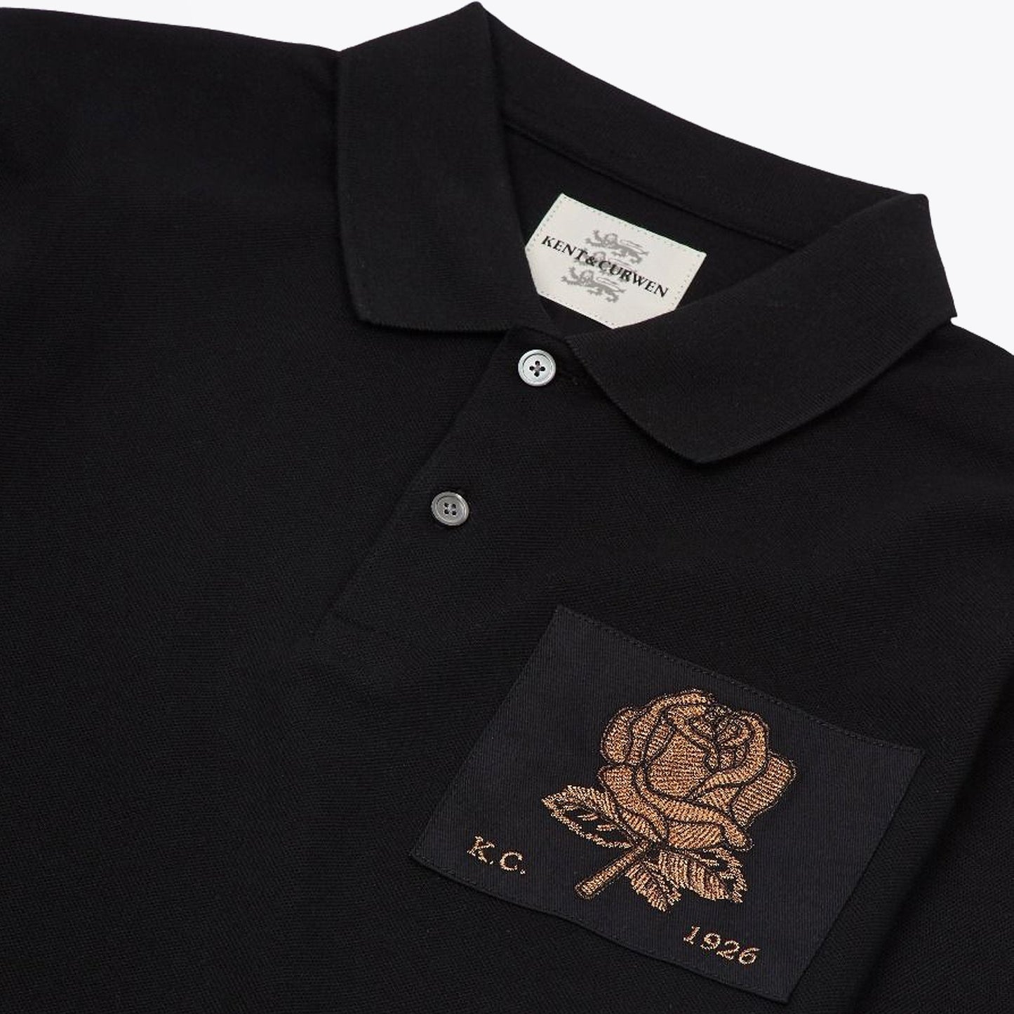 Gold Rose Embroidered Polo - Black