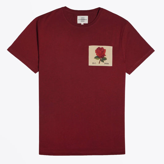 - Embroidered Rose Patch T-Shirt - Burgundy