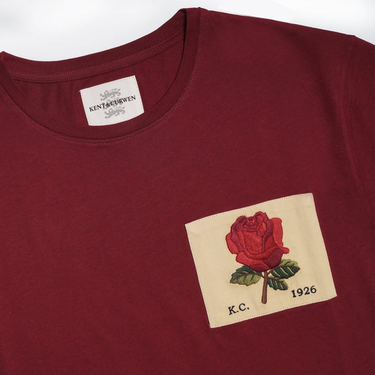 - Embroidered Rose Patch T-Shirt - Burgundy