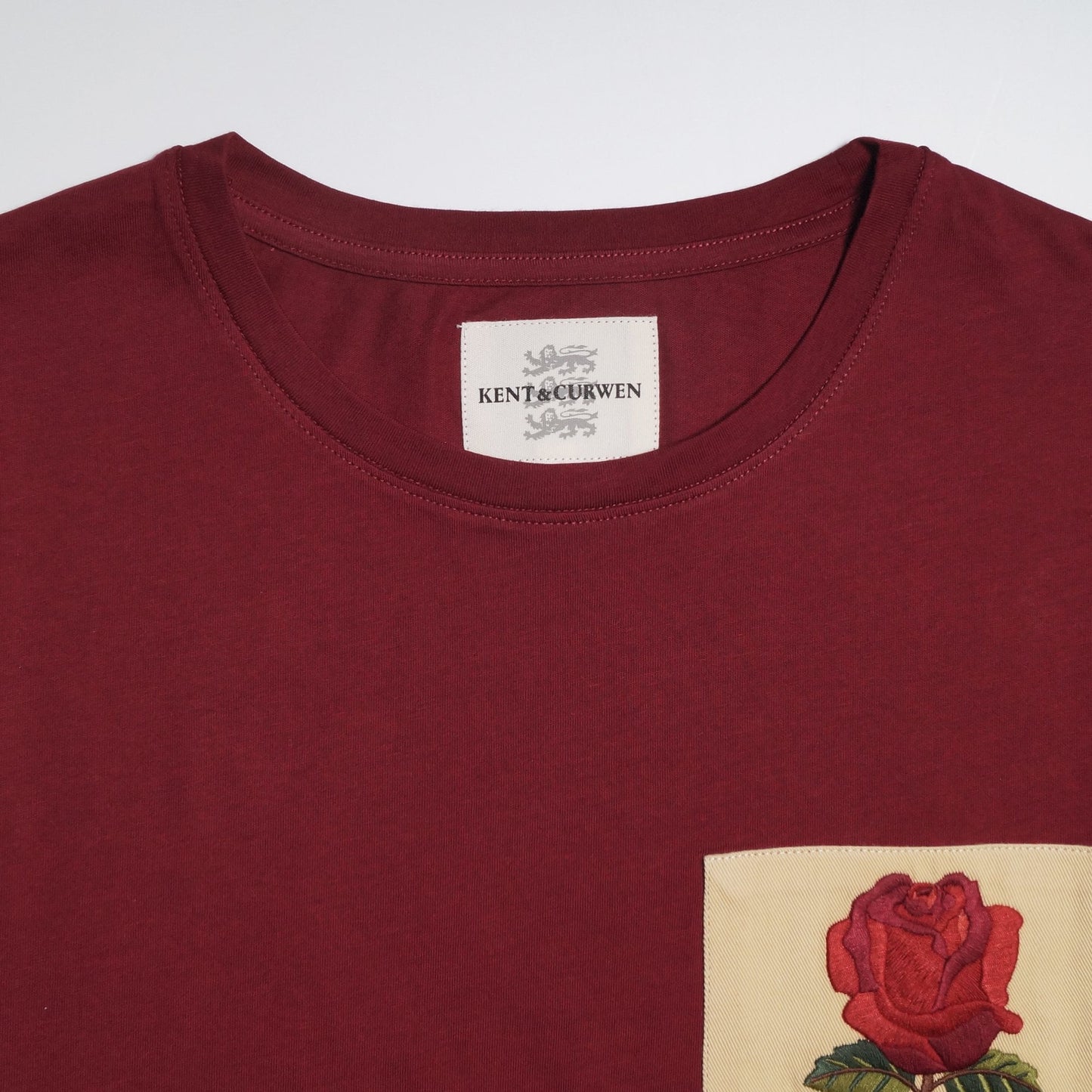 - Embroidered Rose Patch T-Shirt - Burgundy