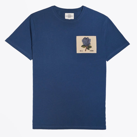- Embroidered Rose Patch T-Shirt - Navy