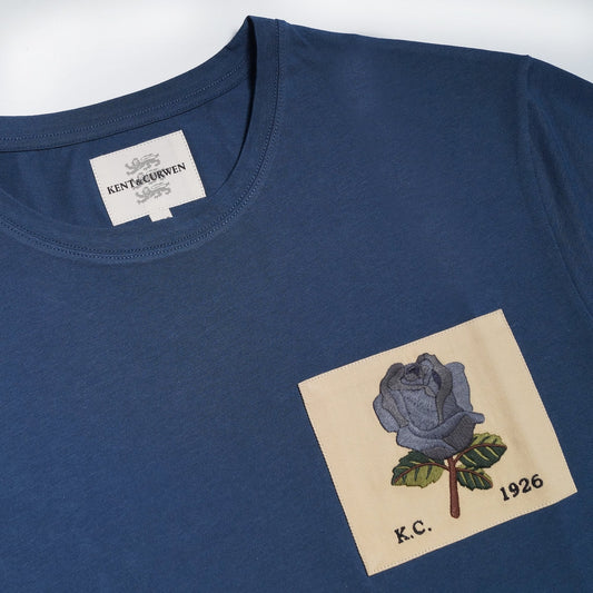 - Embroidered Rose Patch T-Shirt - Navy