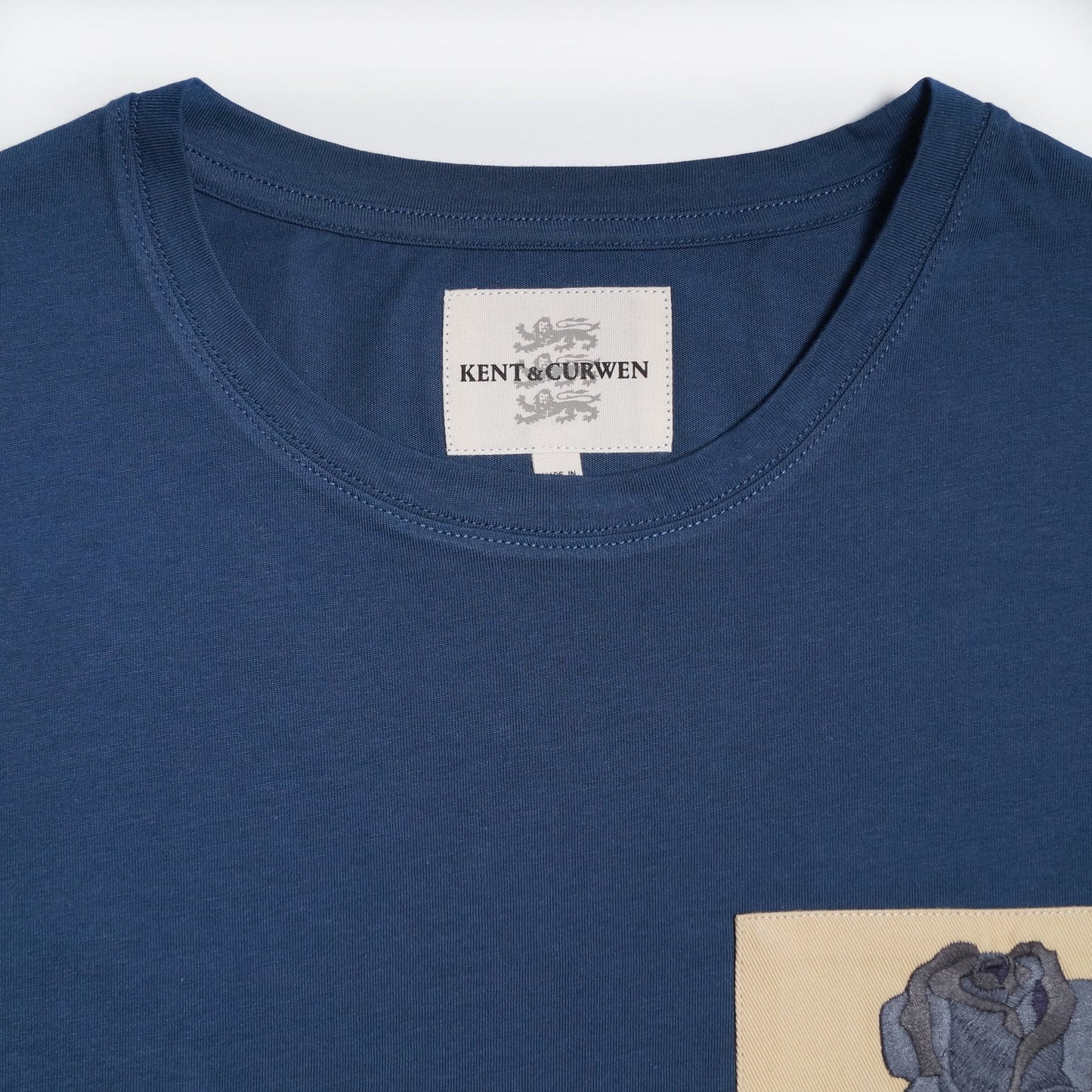 - Embroidered Rose Patch T-Shirt - Navy