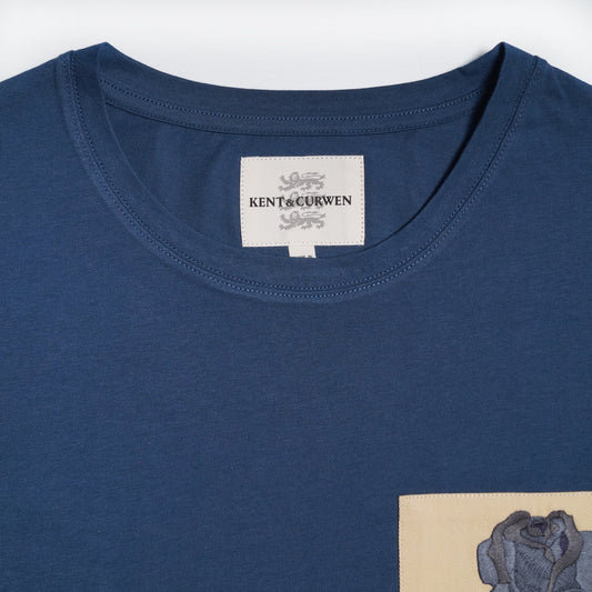 - Embroidered Rose Patch T-Shirt - Navy