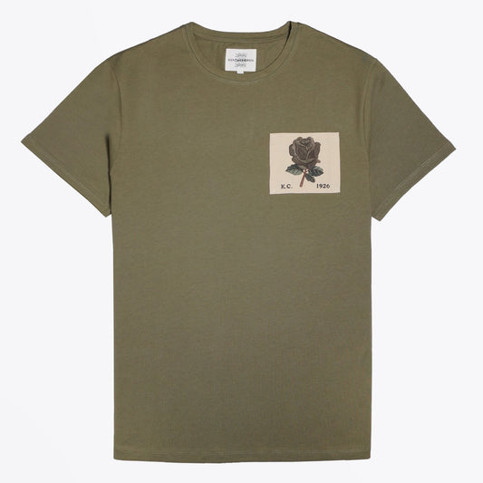 - Embroidered Rose Patch T-Shirt - Green