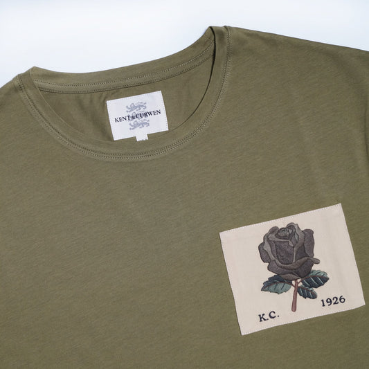 - Embroidered Rose Patch T-Shirt - Green