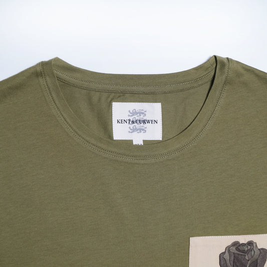 - Embroidered Rose Patch T-Shirt - Green