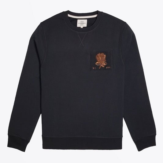 - Embroidered Gold Rose Patch Sweater - Black