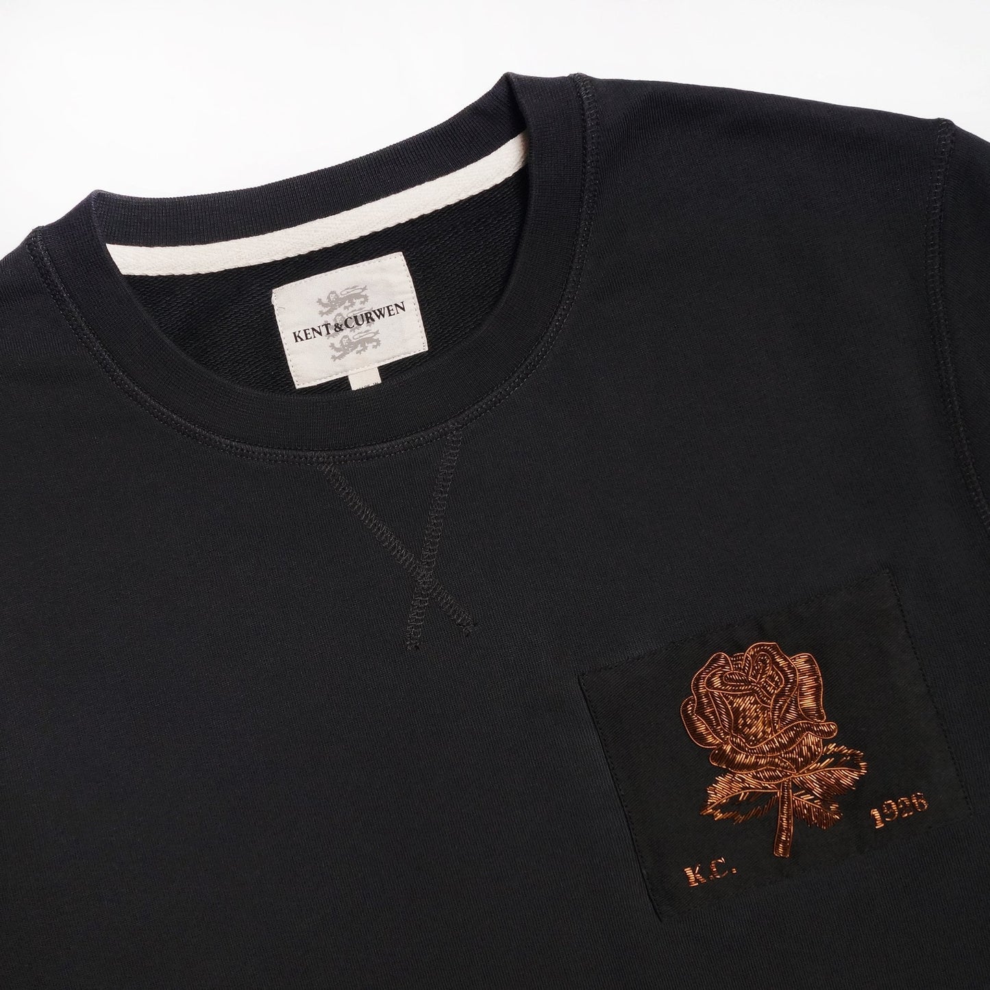 - Embroidered Gold Rose Patch Sweater - Black
