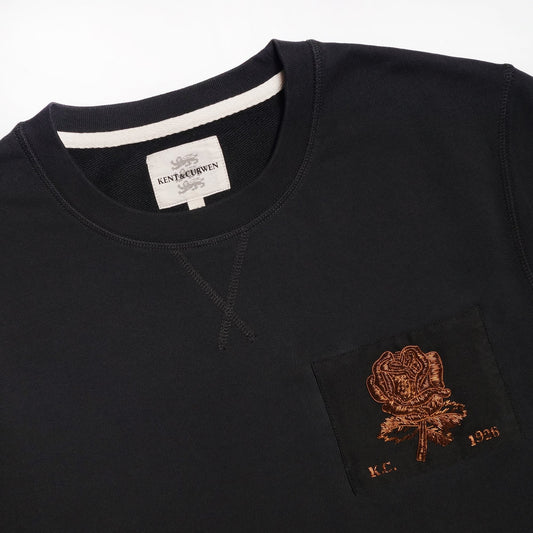 - Embroidered Gold Rose Patch Sweater - Black