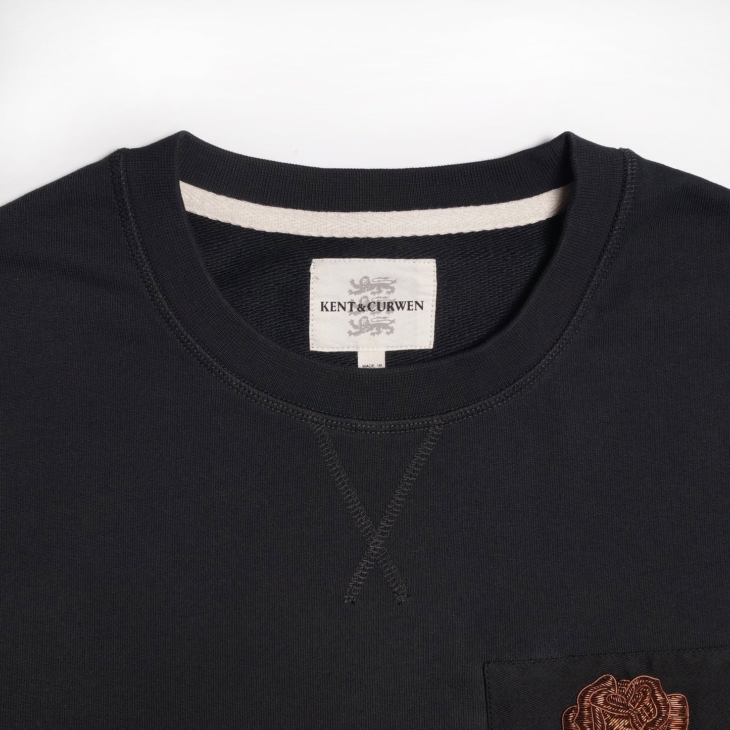 - Embroidered Gold Rose Patch Sweater - Black