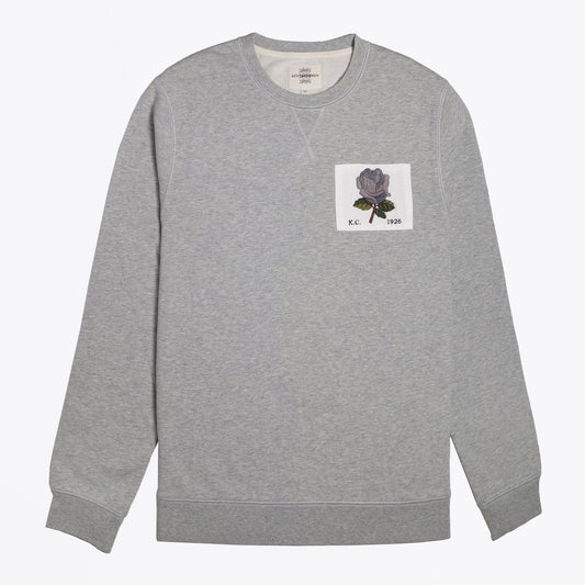 - Embroidered Rose Patch Sweater - Grey