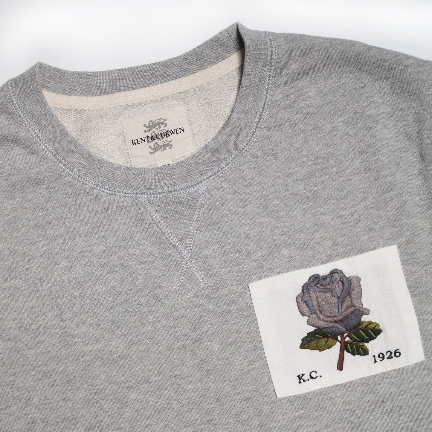 - Embroidered Rose Patch Sweater - Grey