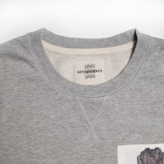 - Embroidered Rose Patch Sweater - Grey
