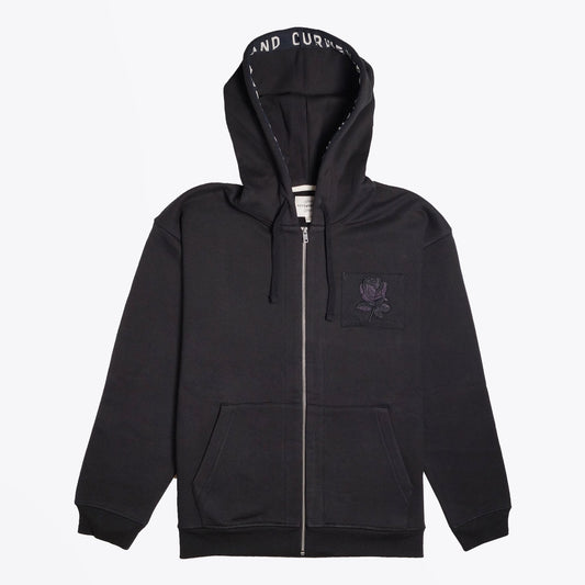 Hooded Rose Patch Sweatshirt - Black