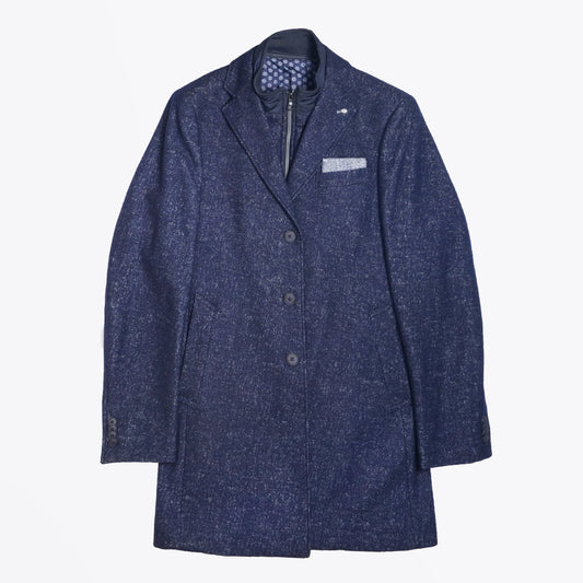 - Wool Speckled Overcoat - Navy
