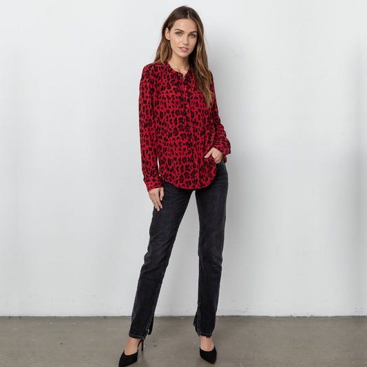Lillian - Leopard Print Shirt - Red