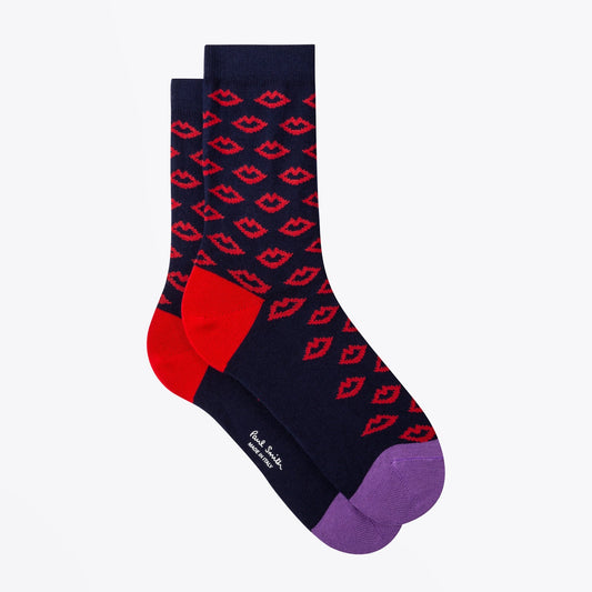 - 'Lips' Motif Socks - Navy