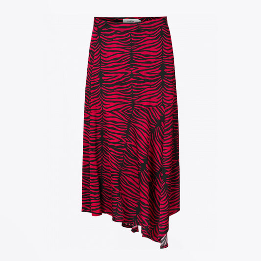 - Asymmetric Zebra Print Skirt - Red