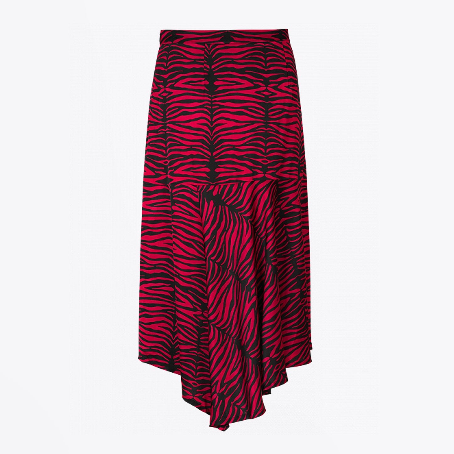 - Asymmetric Zebra Print Skirt - Red