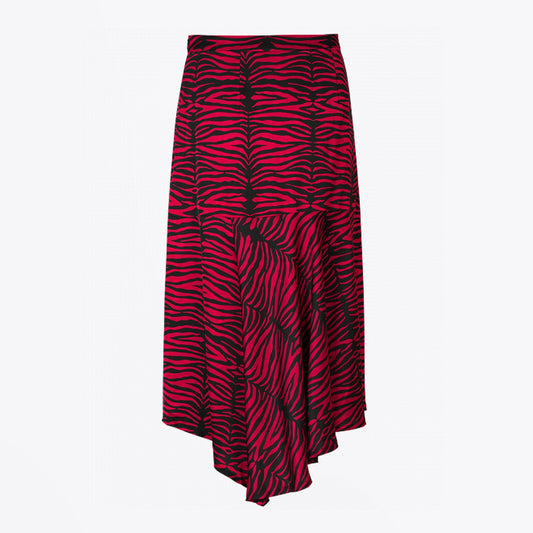 - Asymmetric Zebra Print Skirt - Red