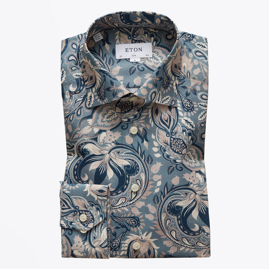 - Bold Paisley Print Shirt - Blue