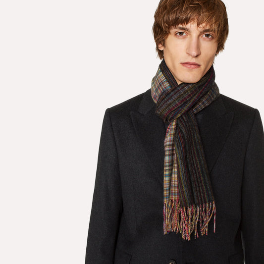 - Wool Multi-Check Scarf - Multi