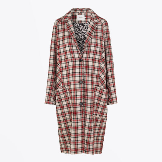 - Checked Coat - Red/Beige