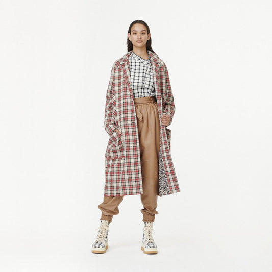 - Checked Coat - Red/Beige