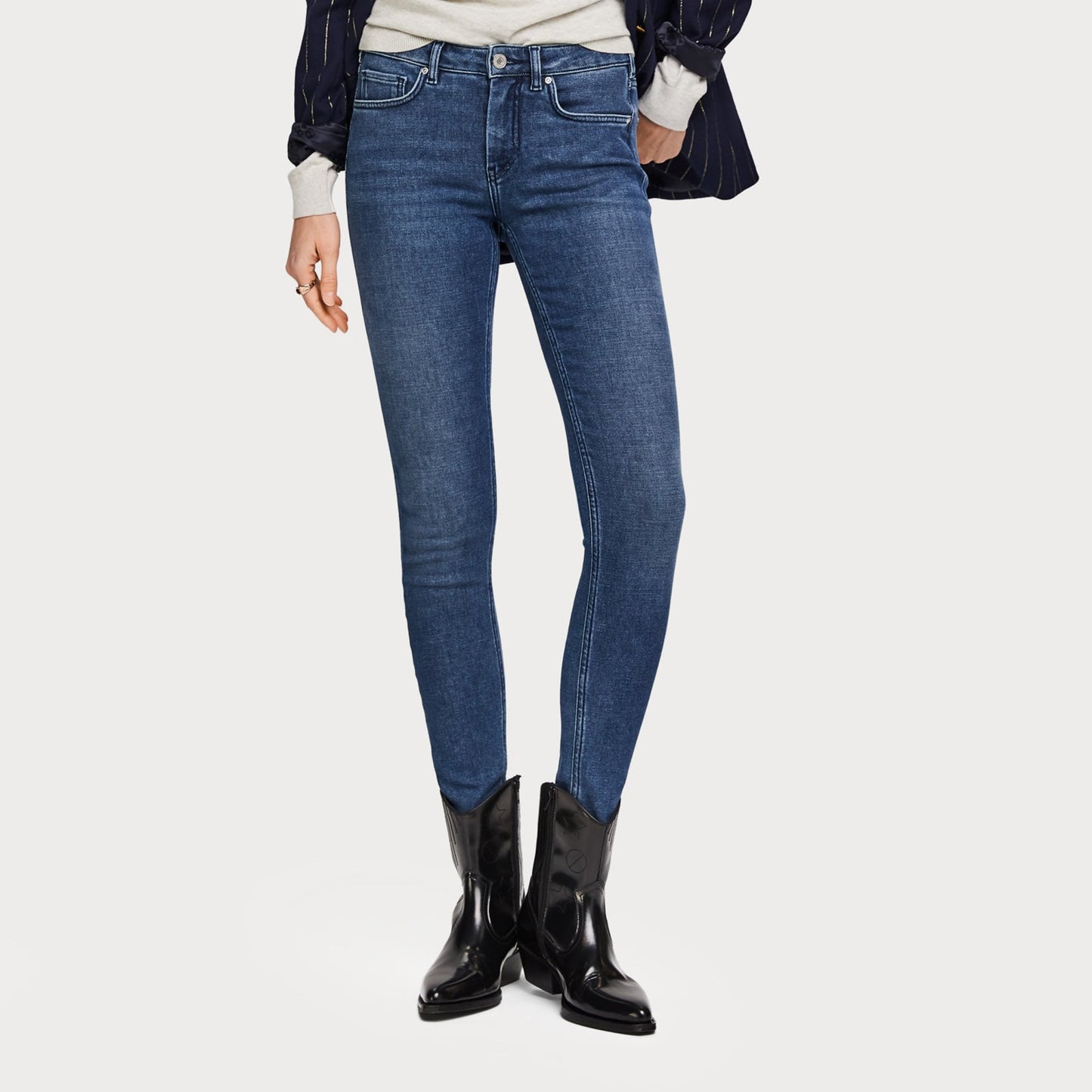 Mid-Rise Cropped Skinny Jeans - Blue