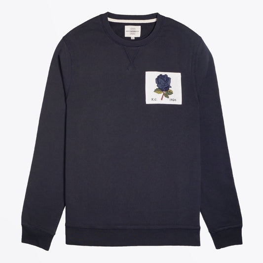 - Embroidered Rose Patch Sweater - Dark Blue