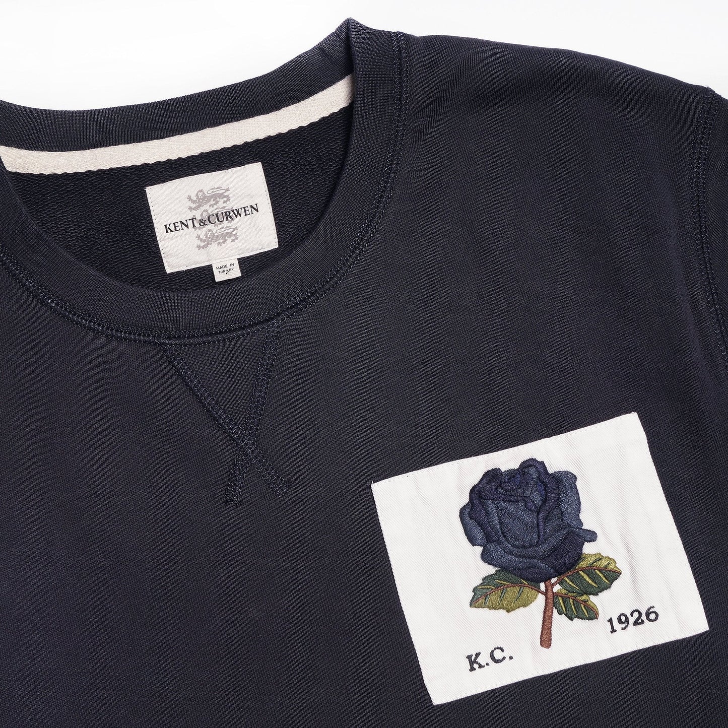 - Embroidered Rose Patch Sweater - Dark Blue