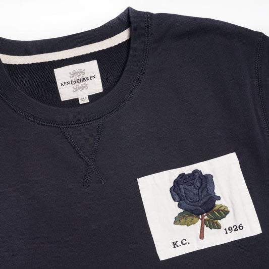 - Embroidered Rose Patch Sweater - Dark Blue