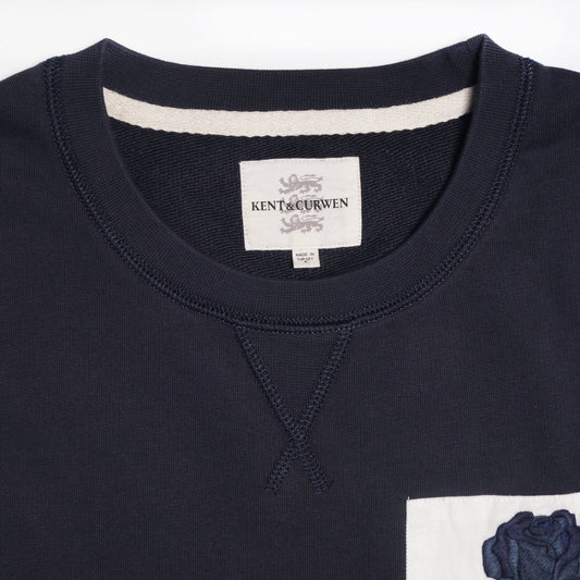 - Embroidered Rose Patch Sweater - Dark Blue