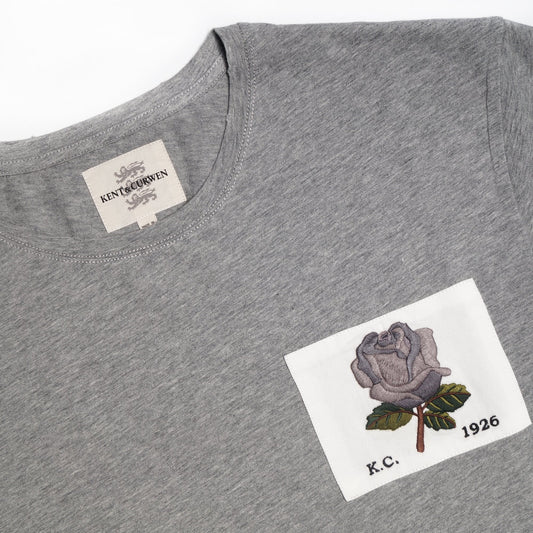 - Embroidered Rose Patch T-Shirt - Grey