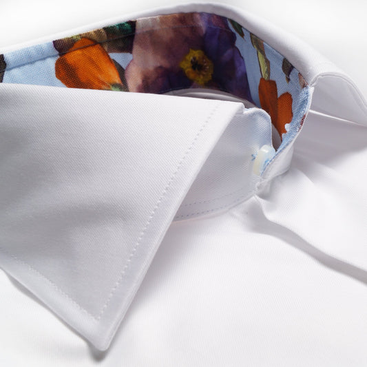 Floral Trim Insert Shirt - White