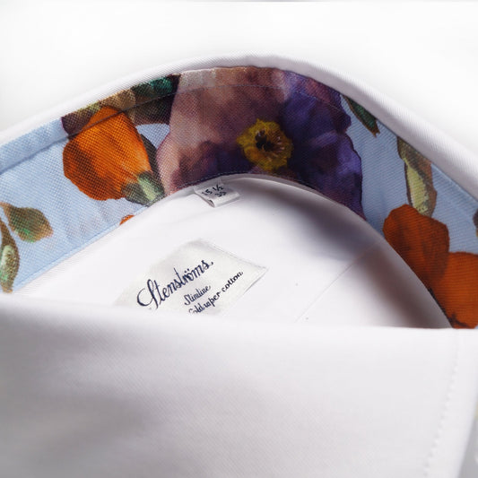 Floral Trim Insert Shirt - White